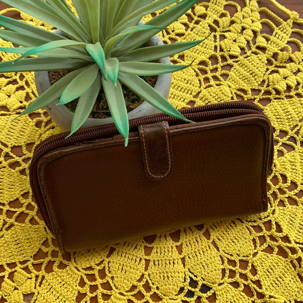Rosetti Brown Faux Leather zip checkbook Wallet